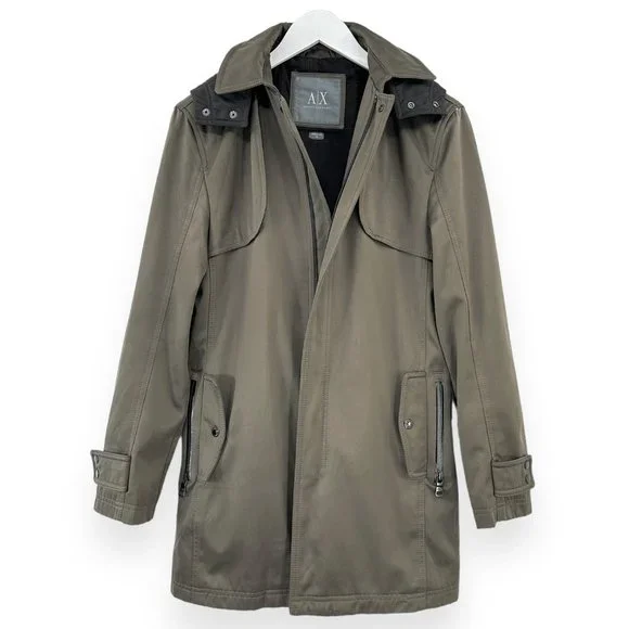 Armani Exchange Greenish Gray Zip Up Jacket w/ Detachable Hood sz XS